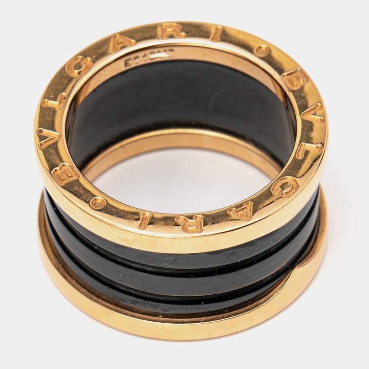 Pre Owned Bvlgari B.Zero1 Black Ceramic 18k Rose Gold 4 Band Ring Size 54