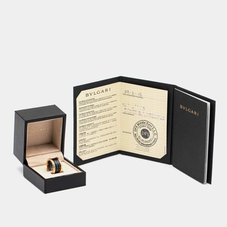 Pre Owned Bvlgari B.Zero1 Black Ceramic 18k Rose Gold 4 Band Ring Size 54
