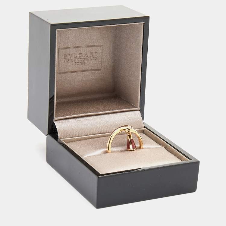 Pre Owned Bvlgari Divas' Dream Carnelian Diamond 18k Rose Gold Charm Ring Size 54