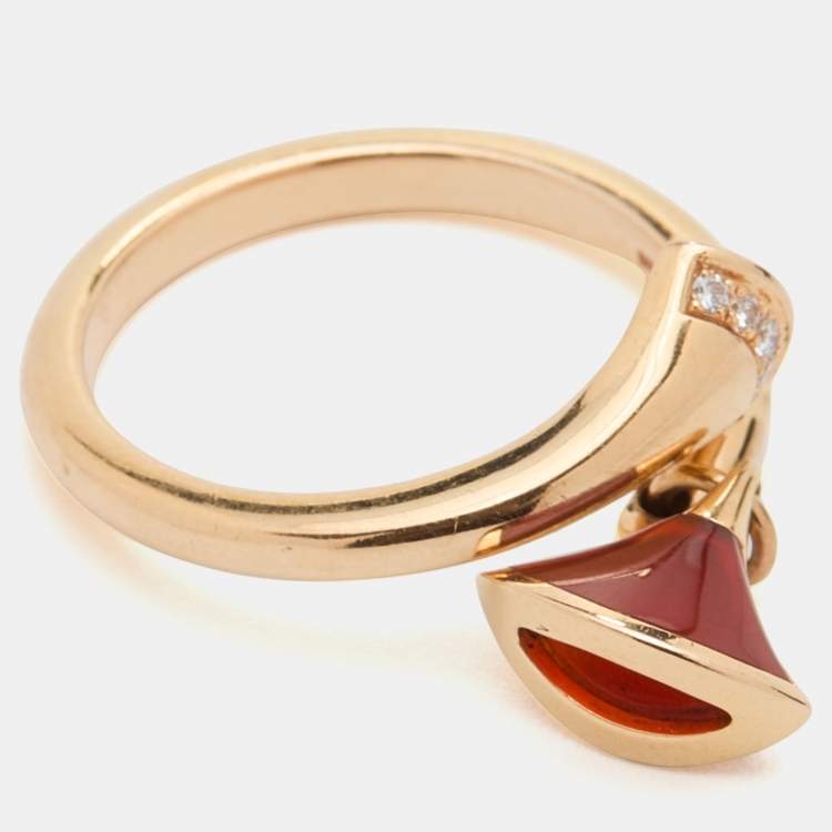 Pre Owned Bvlgari Divas' Dream Carnelian Diamond 18k Rose Gold Charm Ring Size 54
