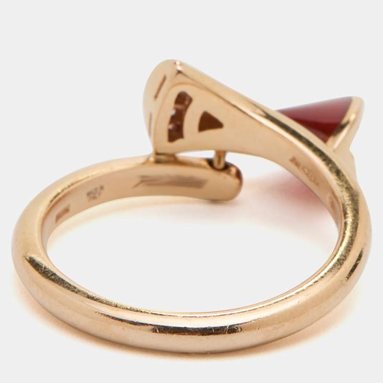 Pre Owned Bvlgari Divas' Dream Carnelian Diamond 18k Rose Gold Charm Ring Size 54