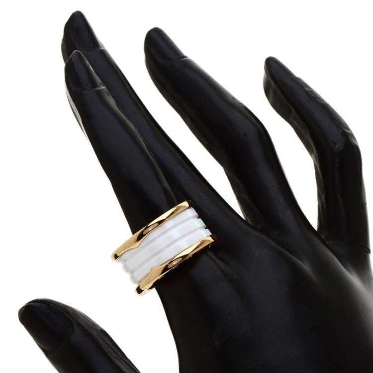 Pre Owned Bvlgari B.Zero1 18K Rose Gold Ceramic Ring EU 58