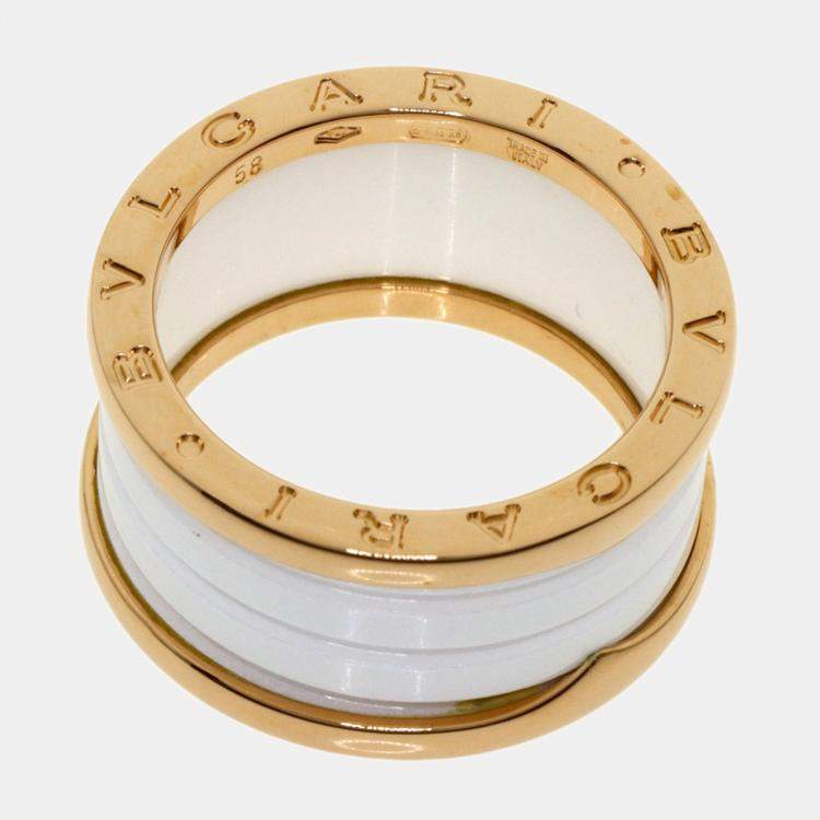 Pre Owned Bvlgari B.Zero1 18K Rose Gold Ceramic Ring EU 58