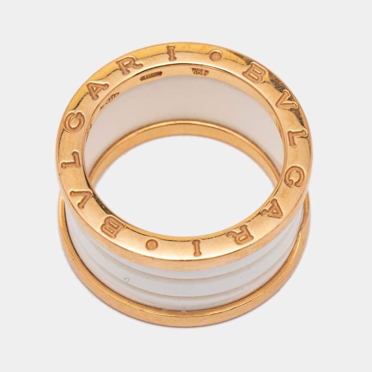 Pre Owned Bvlgari B.Zero1 Ceramic 18k Rose Gold Band Ring Size 54