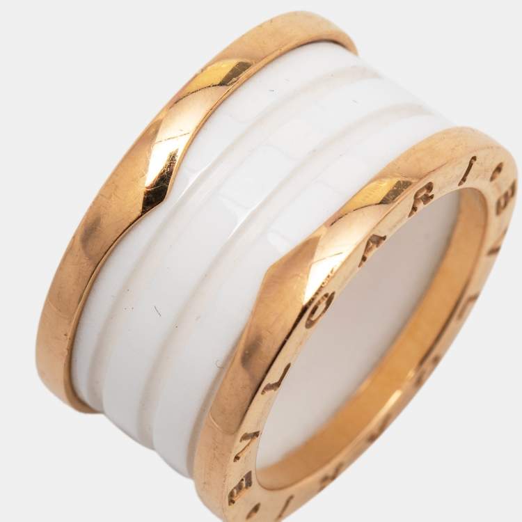 Pre Owned Bvlgari B.Zero1 Ceramic 18k Rose Gold Band Ring Size 54
