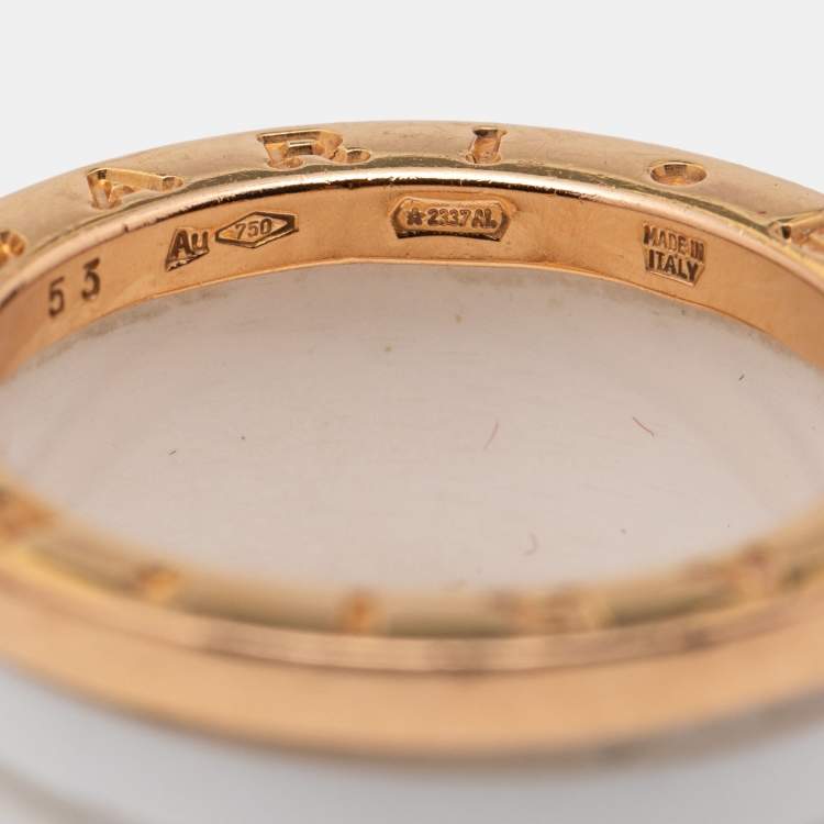 Pre Owned Bvlgari B.Zero1 White Ceramic 18k Rose Gold Band Ring Size 53