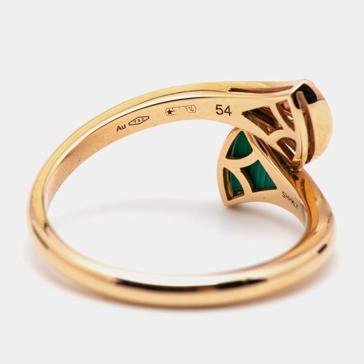 Pre Owned Bvlgari Divas' Dream Malachite Diamond 18k Rose Gold Ring Size 54