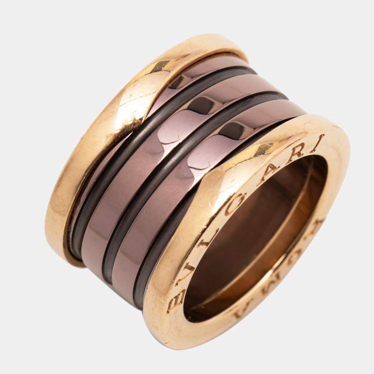 Pre Owned Bvlgari B.Zero1 Roma Bronze Ceramic 18K Rose Gold 4-Band Ring Size 48