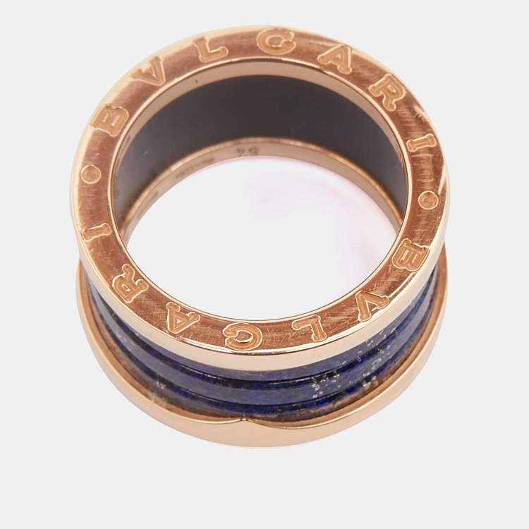 Pre Owned Bvlgari B.Zero1 Lapis Lazuli 18k Rose Gold Ring Size 54