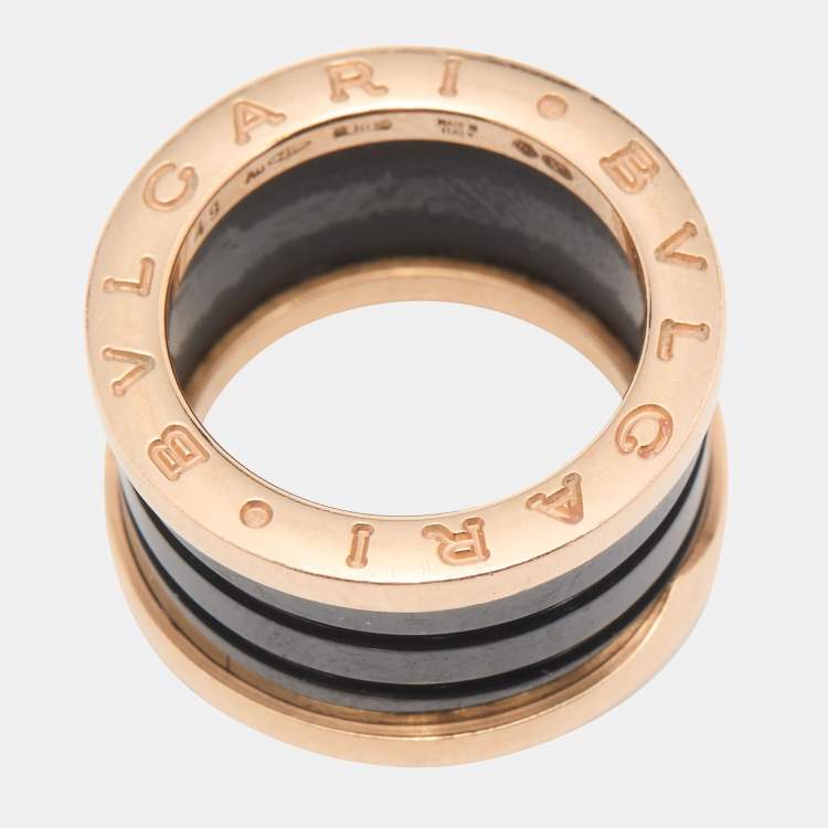 مملوكة مسبقًا Bvlgari B.Zero1 Black Ceramic 18k Rose Gold Ring Size 49