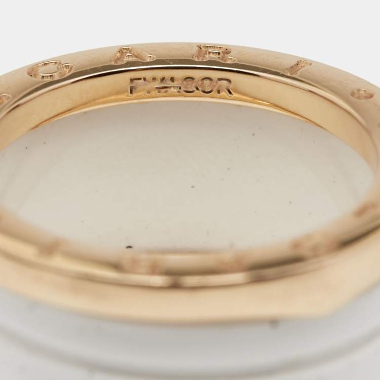 Pre Owned Bvlgari B.Zero1 White Ceramic 18k Rose Gold Band Ring Size 55