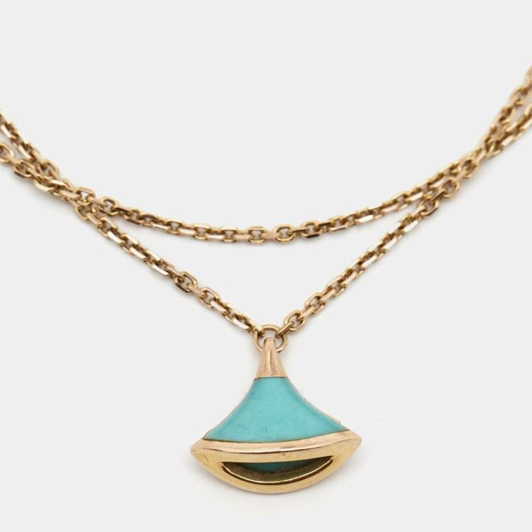 Pre Owned Bvlgari Divas' Dream Turquoise 18k Rose Gold Charm Bracelet SM