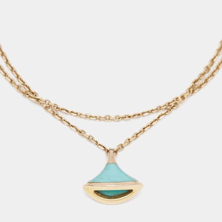 Pre Owned Bvlgari Divas' Dream Turquoise 18k Rose Gold Charm Bracelet SM