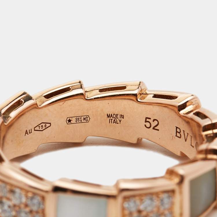 Pre Owned Bvlgari Serpenti Viper Mother of Pearl 18k Rose Gold Ring Size 52