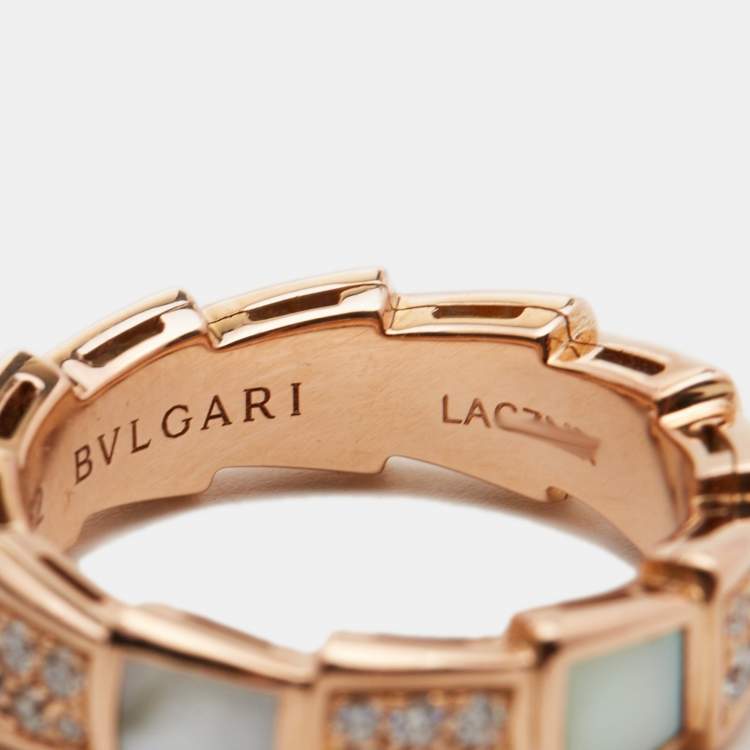 Pre Owned Bvlgari Serpenti Viper Mother of Pearl 18k Rose Gold Ring Size 52