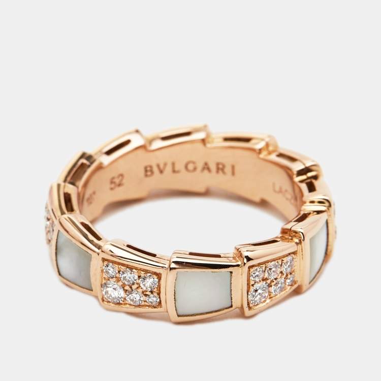 Pre Owned Bvlgari Serpenti Viper Mother of Pearl 18k Rose Gold Ring Size 52