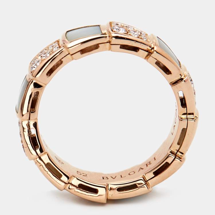 Pre Owned Bvlgari Serpenti Viper Mother of Pearl 18k Rose Gold Ring Size 52