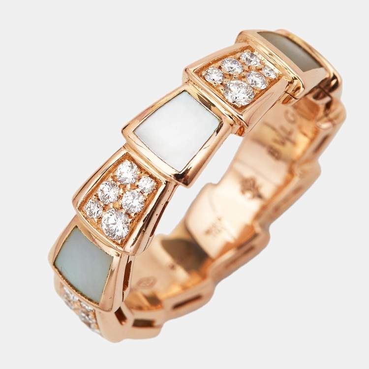 Pre Owned Bvlgari Serpenti Viper Mother of Pearl 18k Rose Gold Ring Size 52