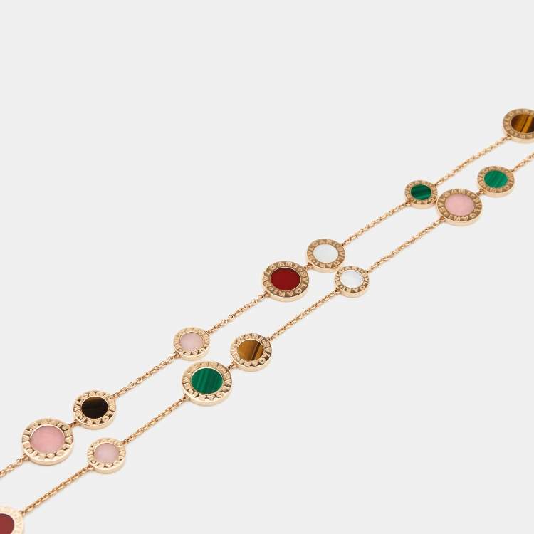 Pre Owned Bvlgari Bvlgari Multi Gemstones 18k Rose Gold Long Station Necklace