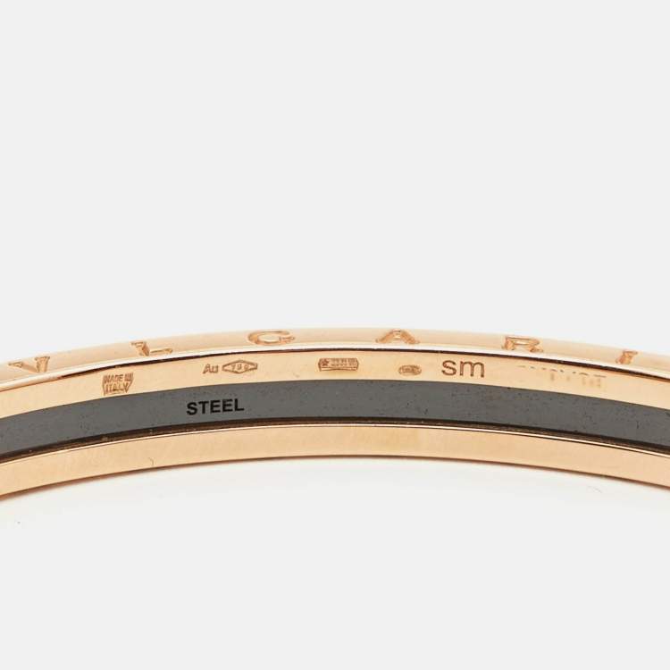 Pre Owned Bvlgari B.Zero1 18k Rose Gold Steel Open Cuff Bracelet SM