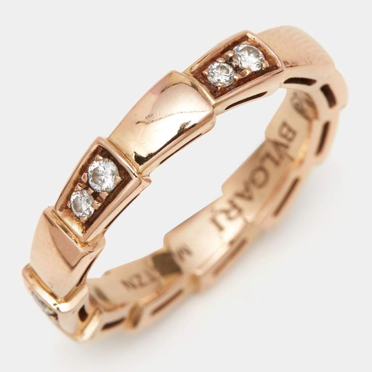 Pre Owned Bvlgari Serpenti Viper Diamonds 18k Rose Gold Ring Size 49