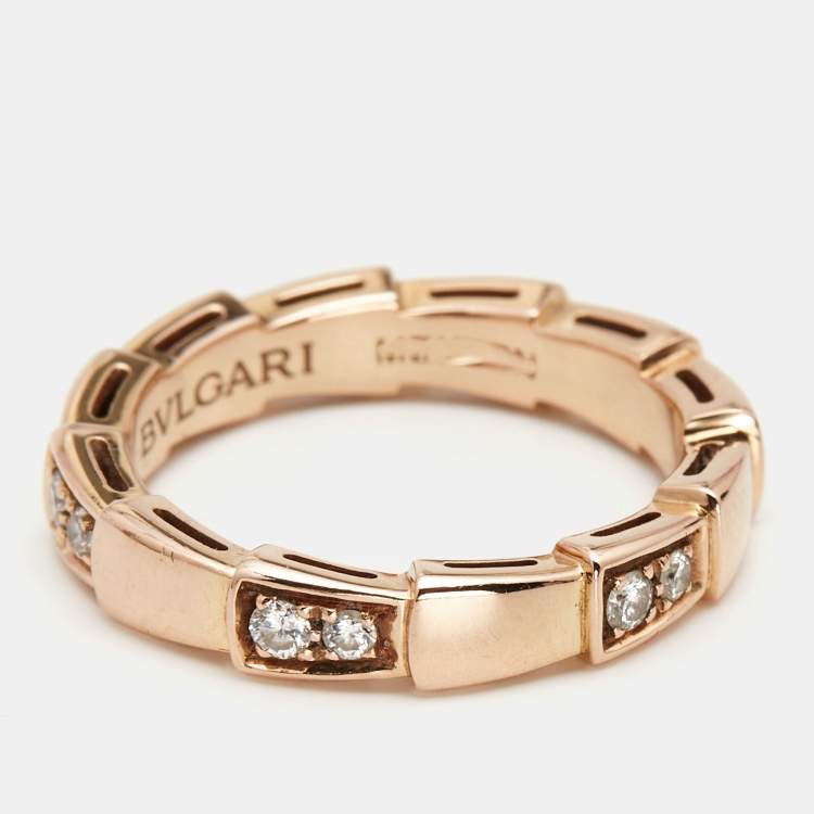 Pre Owned Bvlgari Serpenti Viper Diamonds 18k Rose Gold Ring Size 49