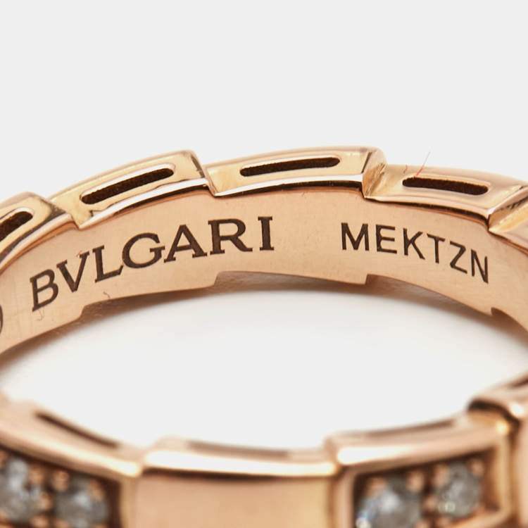 Pre Owned Bvlgari Serpenti Viper Diamonds 18k Rose Gold Ring Size 49