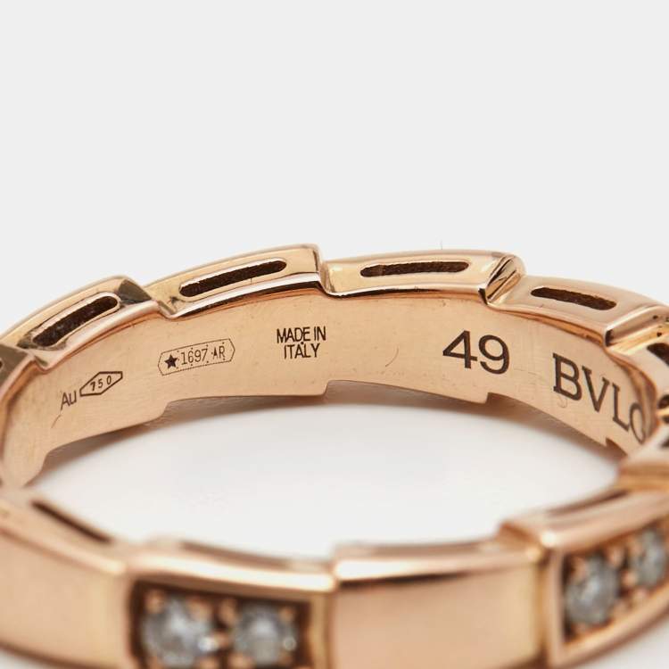 Pre Owned Bvlgari Serpenti Viper Diamonds 18k Rose Gold Ring Size 49