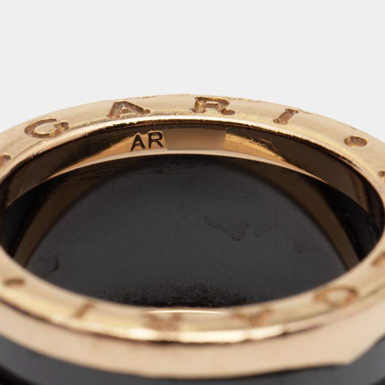 Pre Owned Bvlgari B.Zero1 Black Ceramic 18k Rose Gold 4 Band Ring Size 54