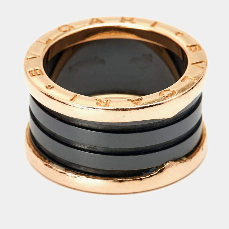 Pre Owned Bvlgari B.Zero1 Black Ceramic 18k Rose Gold 4 Band Ring Size 54