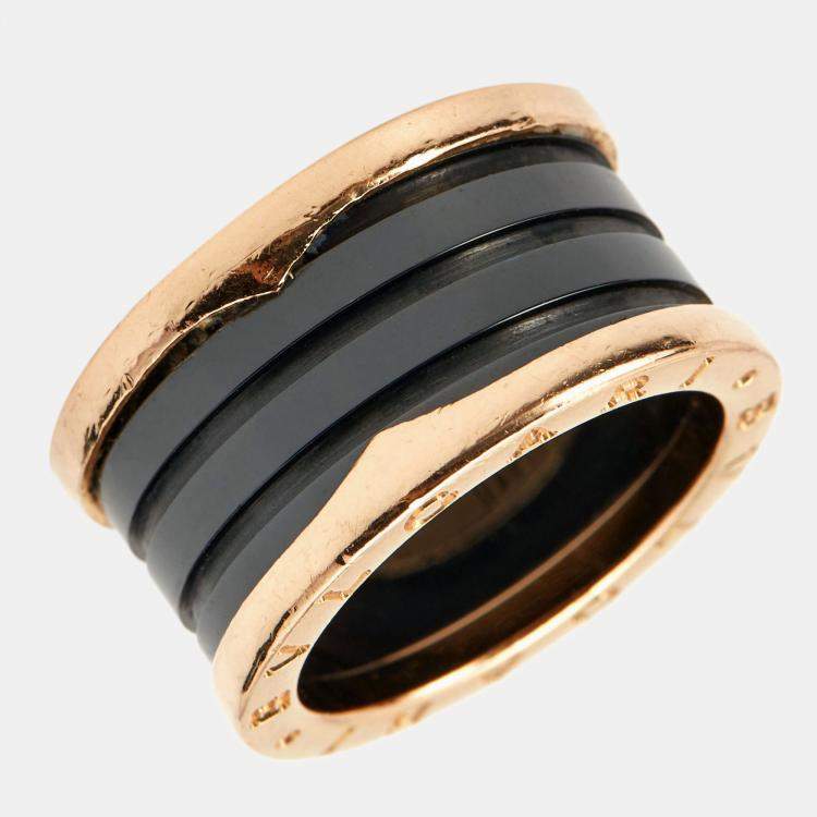 Pre Owned Bvlgari B.Zero1 Black Ceramic 18k Rose Gold 4 Band Ring Size 54