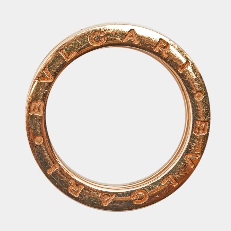 Pre Owned Bvlgari B.Zero1 2-Band White Ceramic 18k Rose Gold Band Ring Size 55