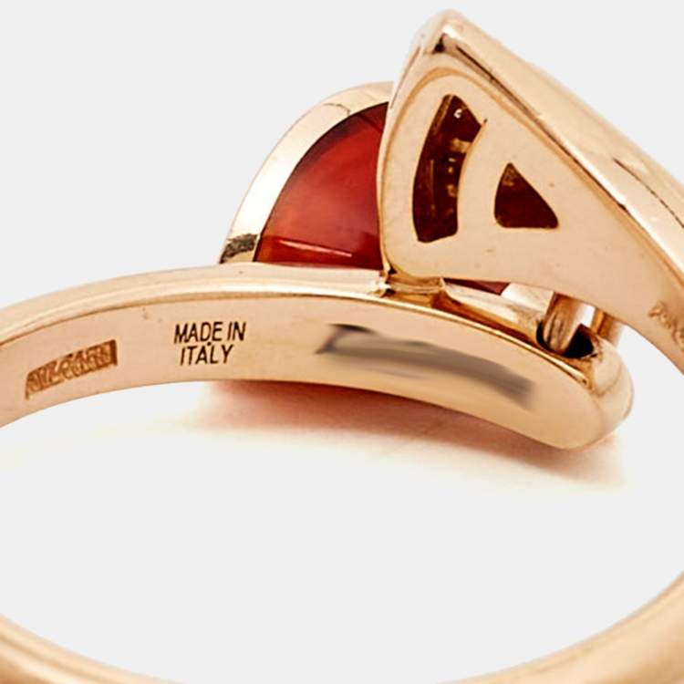 Pre Owned Bvlgari Divas' Dream Carnelian Diamond 18k Rose Gold Charm Ring Size 53