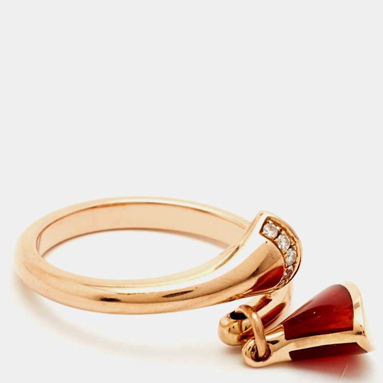 Pre Owned Bvlgari Divas' Dream Carnelian Diamond 18k Rose Gold Charm Ring Size 53