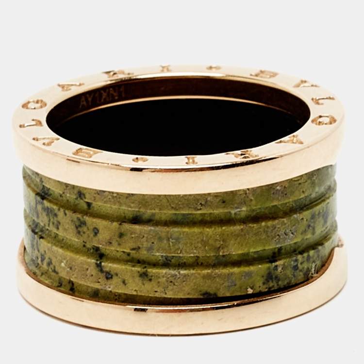 مملوكة مسبقًا Bvlgari B.Zero1 Green Marble 18K Rose Gold 4-Band Ring Size 56