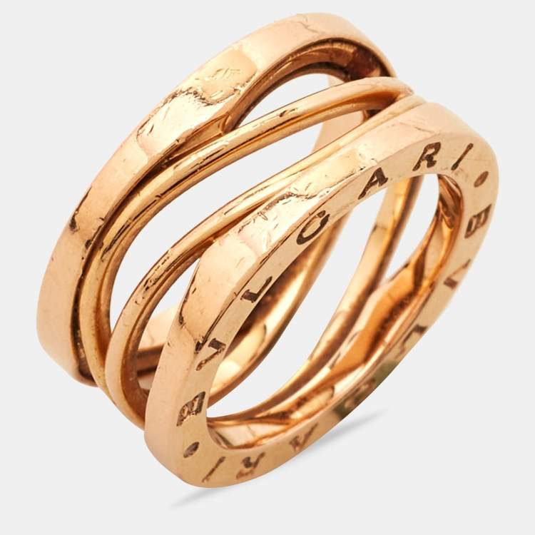 Pre Owned Bvlgari B.Zero1 Design Legend 18K Rose Gold 3-Band Ring Size 52