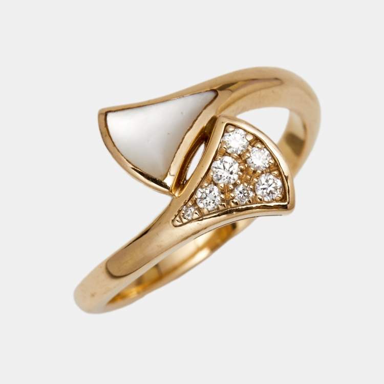 Pre Owned Bvlgari Divas' Dream Mother of Pearl Diamonds 18k Rose Gold Ring Size 52