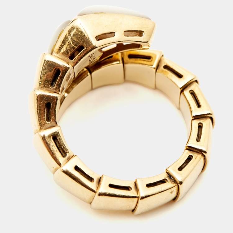 Pre Owned Bvlgari Serpenti Viper Mother of Pearl 19k Yellow Gold Ring Size 49