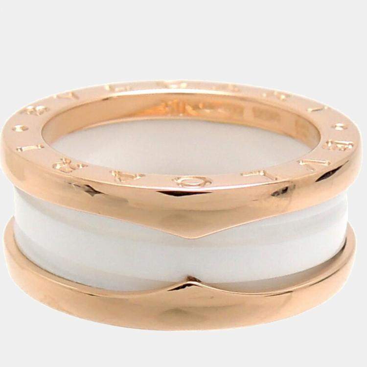 Pre Owned Bvlgari B.Zero1 18K Rose Gold Ceramic Ring EU 50