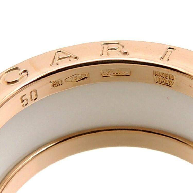 Pre Owned Bvlgari B.Zero1 18K Rose Gold Ceramic Ring EU 50