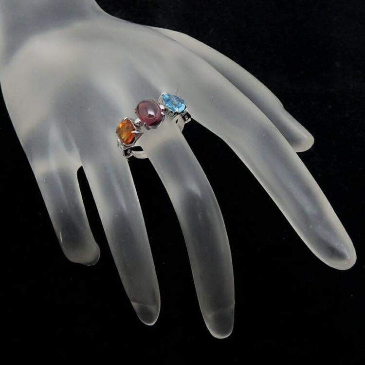 Pre Owned Bvlgari Allegra Cocktail 18K White Gold Diamond and Multi Stone Ring EU 52