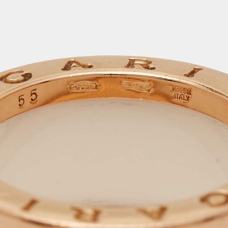 Pre Owned Bvlgari B.Zero1 White Ceramic 18k Rose Gold Band Ring Size 55