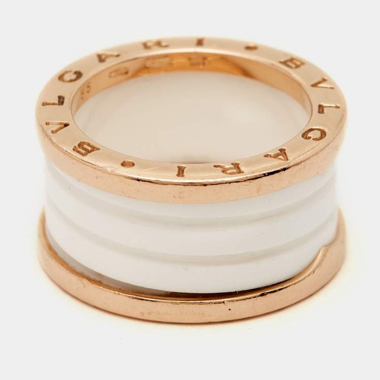 Pre Owned Bvlgari B.Zero1 White Ceramic 18k Rose Gold Band Ring Size 55