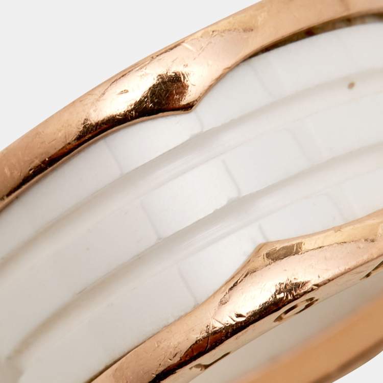 Pre Owned Bvlgari B.Zero1 White Ceramic 18k Rose Gold Band Ring Size 55