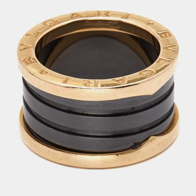 Pre Owned Bvlgari B.Zero1 4-Band Cermaic 18k Rose Gold Ring Size 50