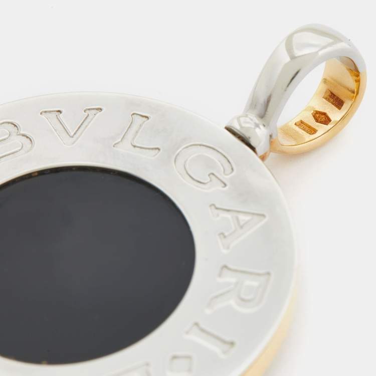 Pre Owned Bvlgari Bvlgari Onyx 18k Yellow Gold Stainless Steel Reversible Pendant