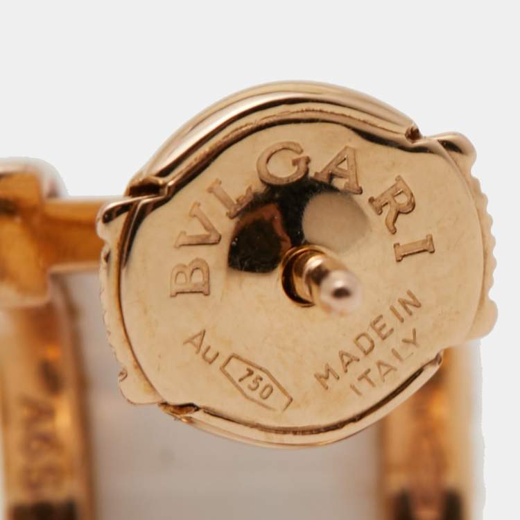 Pre Owned Bvlgari B.Zero1 White Ceramic 18k Rose Gold Hoop Earrings
