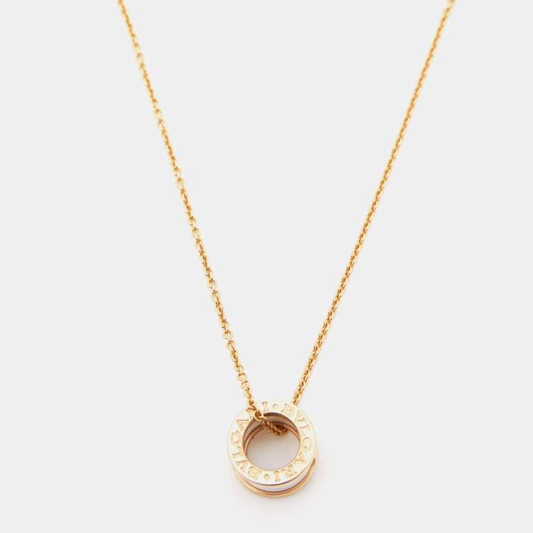 Pre Owned Bvlgari B.Zero1 Ceramic 18k Rose Gold Pendant Necklace