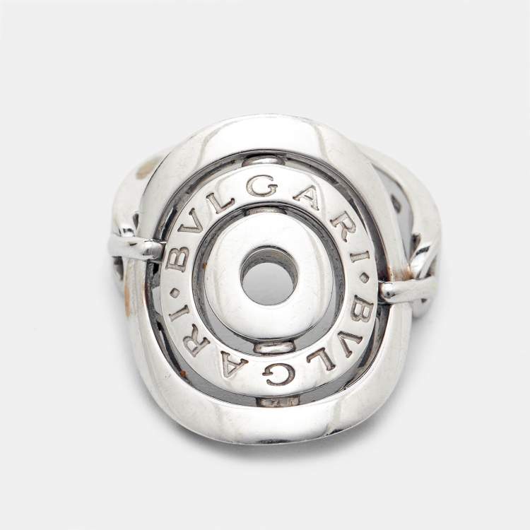 Pre Owned Bvlgari Astrale Cerchi Shield 18K White Gold Ring Size 53
