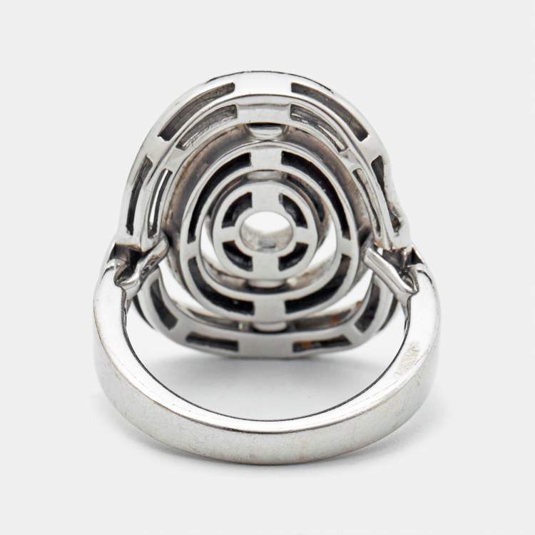 Pre Owned Bvlgari Astrale Cerchi Shield 18K White Gold Ring Size 53